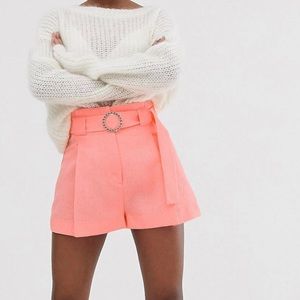 River Island Tailored HW Shorts with Belt- Coral